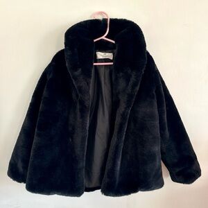 H&M Girls Black Faux Fur Jacket, size 6X/7